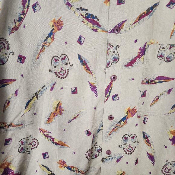 Avant Steel Beige Artsy Colorful Abstract Printed Button Front Shirt - Picture 2 of 5